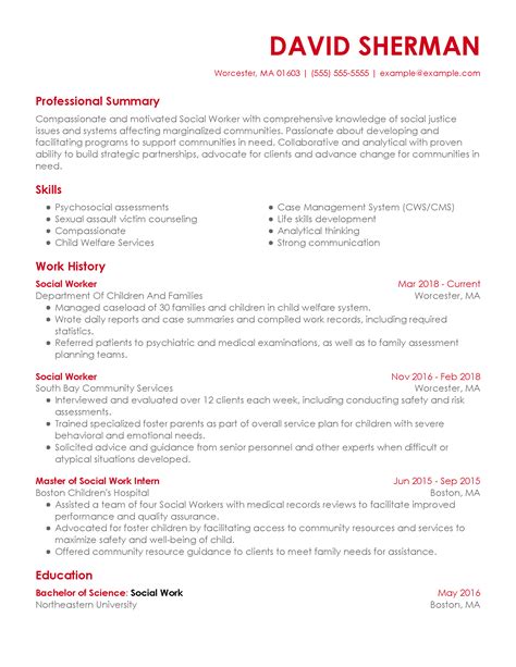 Social Worker Combination Resume Template