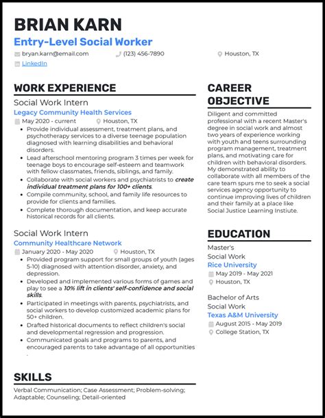 Social Worker Resume Template Example 5