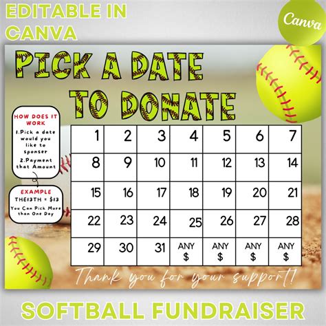 Softball Calendar Fundraiser Template