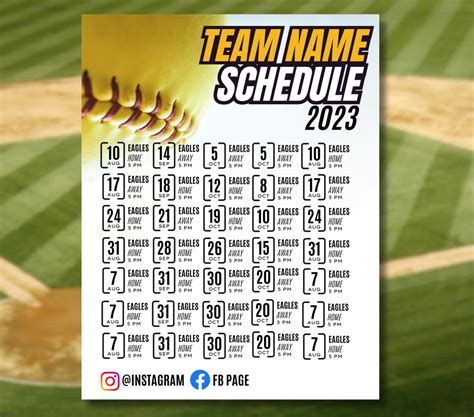 Softball Calendar Template 1