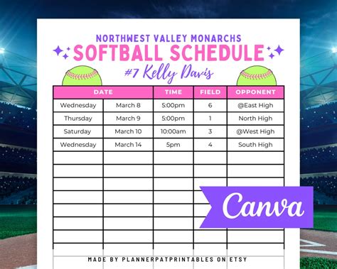 Softball Calendar Template 3