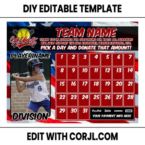 Softball Calendar Template 8