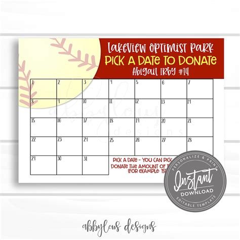 Softball Calendar Template 9