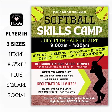 Softball camp flyer template design