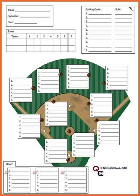 Softball lineup Excel template features