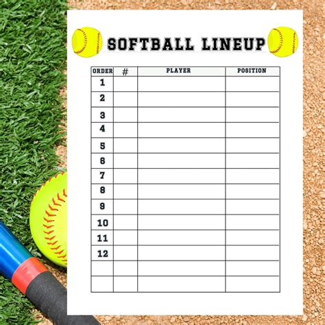 Softball lineup sheets on a clipboard