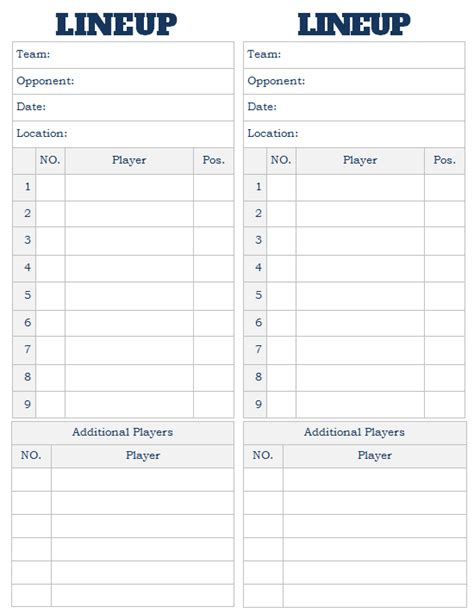 Softball lineup sheets diagram