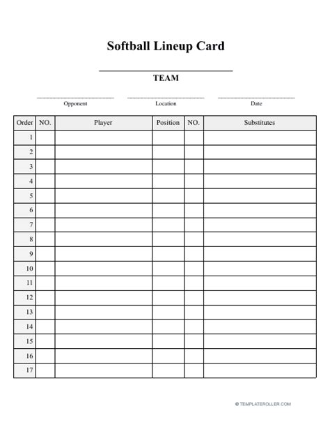 Softball Lineup Template Download