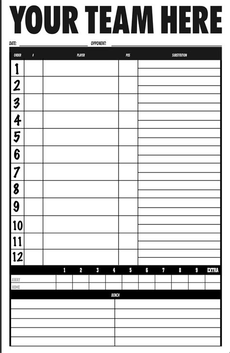 Softball Printable Lineup Cards