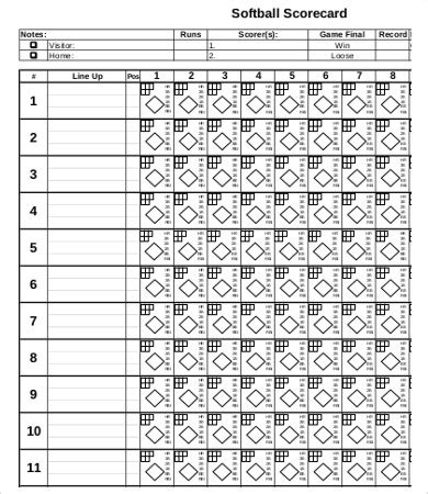 Softball Score Sheet PDF