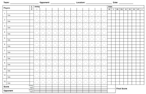 Softball Score Sheet Print