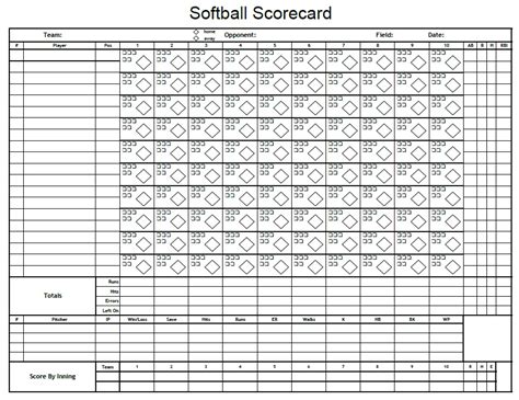 Softball score sheet template 3