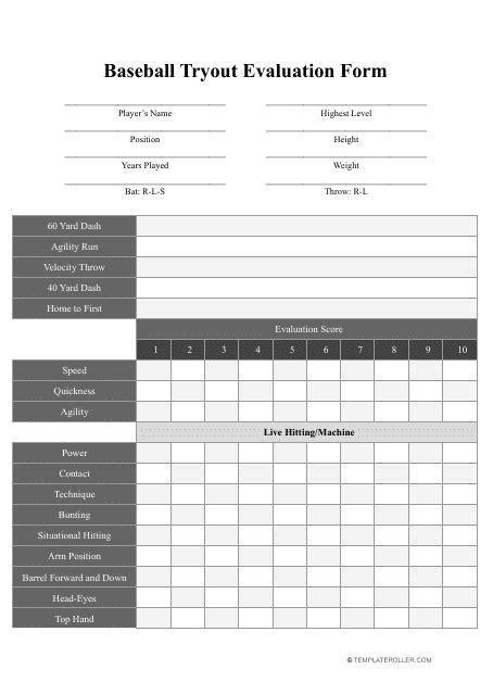 Softball Tryout Evaluation Form Template