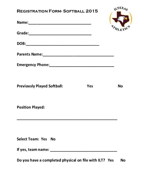 Softball Tryout Registration Template 1