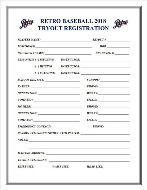 Softball Tryout Registration Template 5