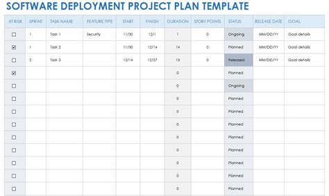 Software Deployment Excel Template