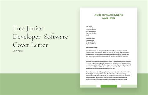 Software Developer Cover Letter Template Example