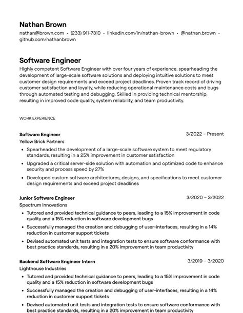 Software Engineer Resume with Achievements