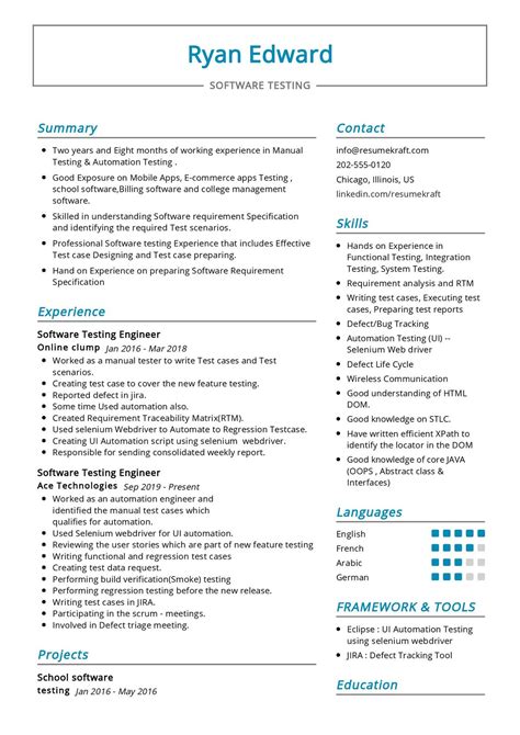 Software Tester Resume Sample