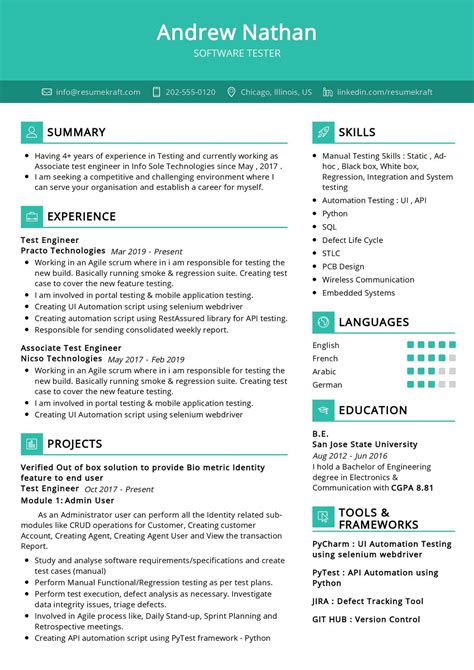 Software Tester Resume Template Example