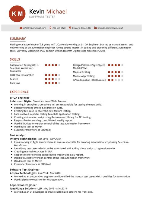 Software Tester Resume Template Free Download