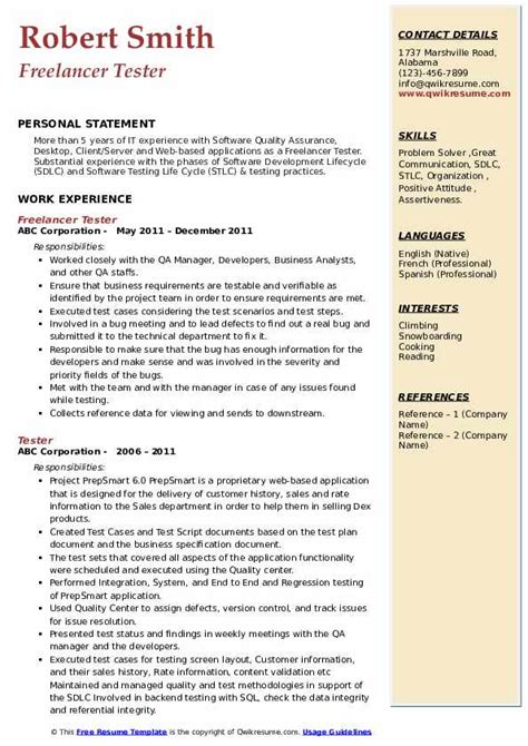 Software Tester Resume Templates Google Docs