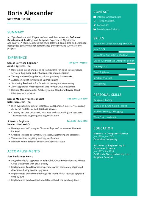 Software Tester Resume Templates Word Format