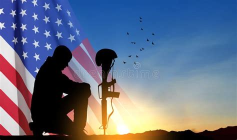 Soldiers Kneeling Before American Flag