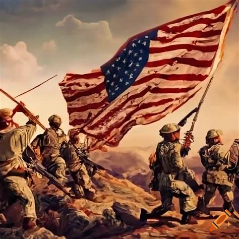 Soldiers Raising American Flag