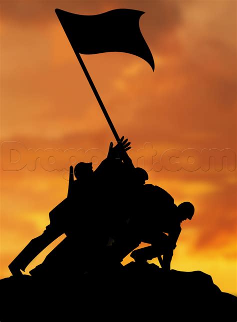 Soldiers raising the flag at dawn