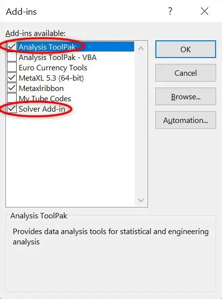 Solver Add-ins Menu