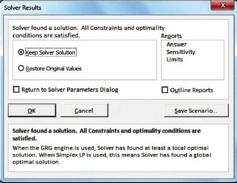 Solver Results Dialog Box