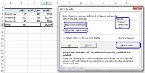 Solver Results Dialog Box Example