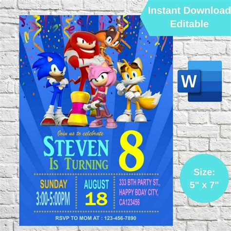 Sonic video game invitation template 4