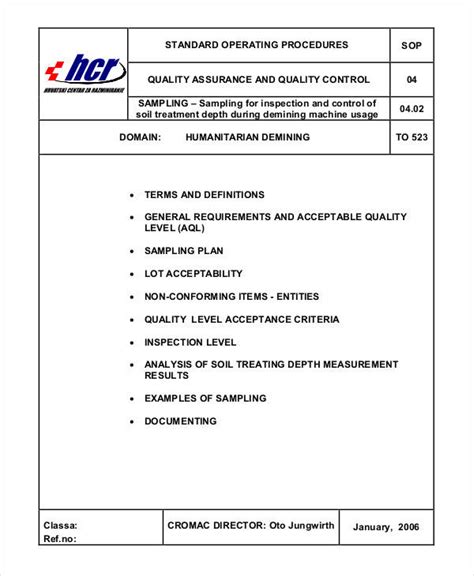 SOP template for quality control