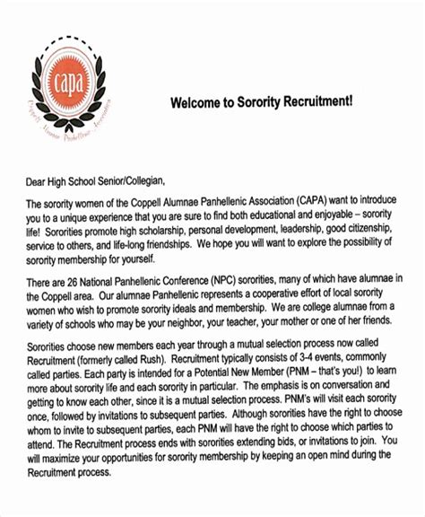 Sorority Recruitment Letter Format