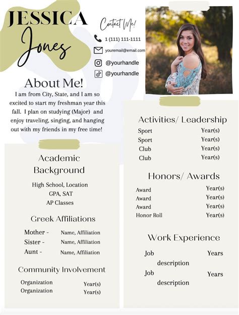 Sorority Recruitment Resume Template with Infographic