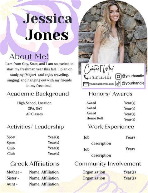 Sorority Recruitment Resume Template with Photo