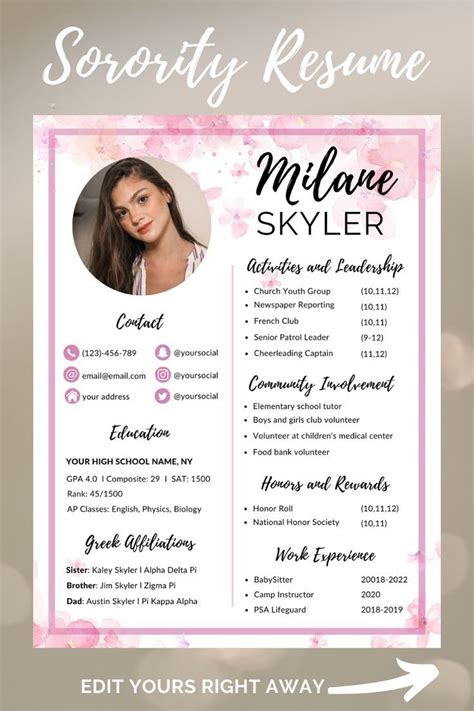 Sorority Resume Template 6