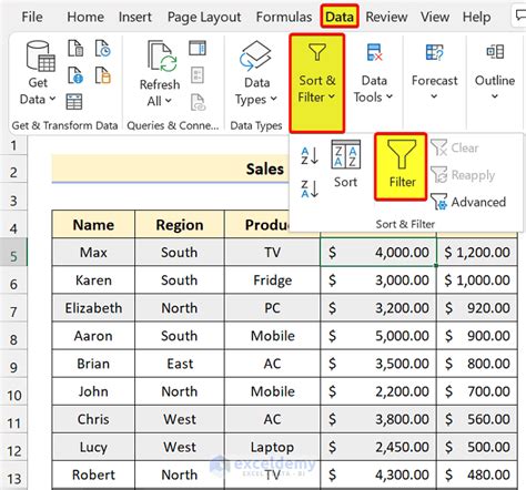 Sorting and filtering in Excel