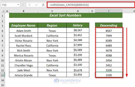 Sorting Numbers in Excel using Formulas