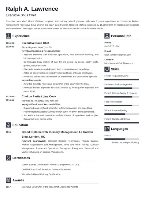 Sous Chef Resume Sample