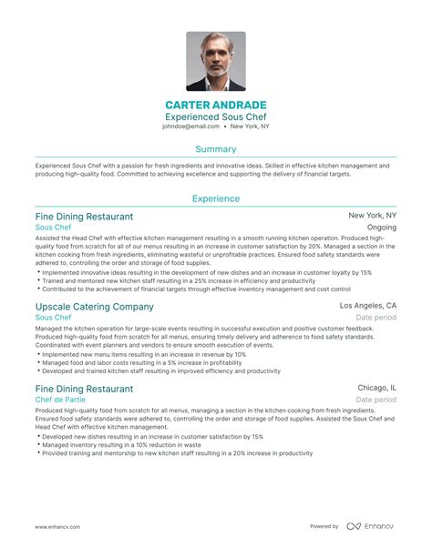 Sous Chef Resume Template 2