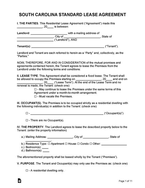 South Carolina Lease Agreement Template Word Download