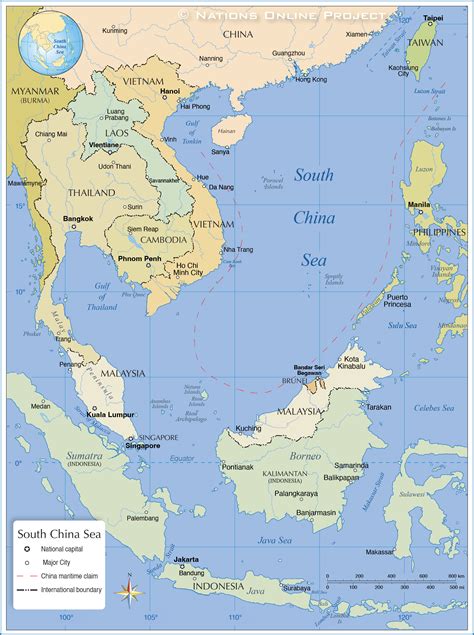 A map of the South China Sea, highlighting the tensions between China and its neighbors