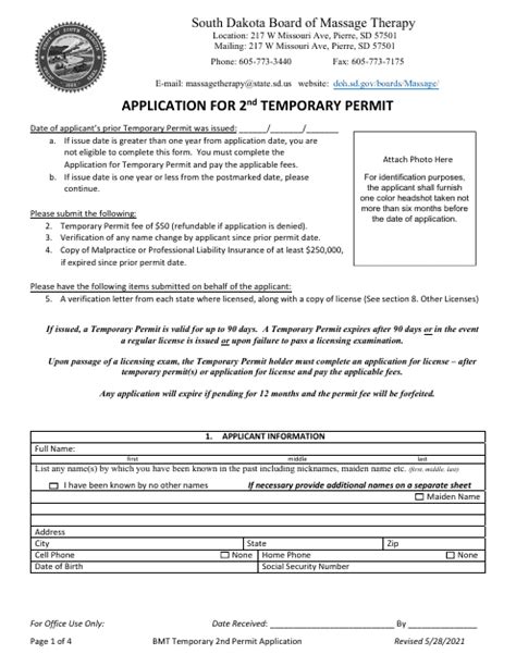 South Dakota Temporary Permit Example