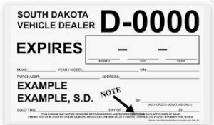 South Dakota Temporary Plate Template