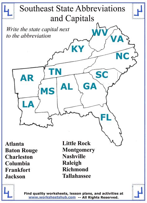 Southeast States and Capitals Activity