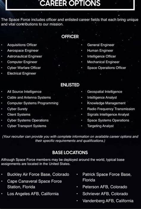 Space Force Career Options