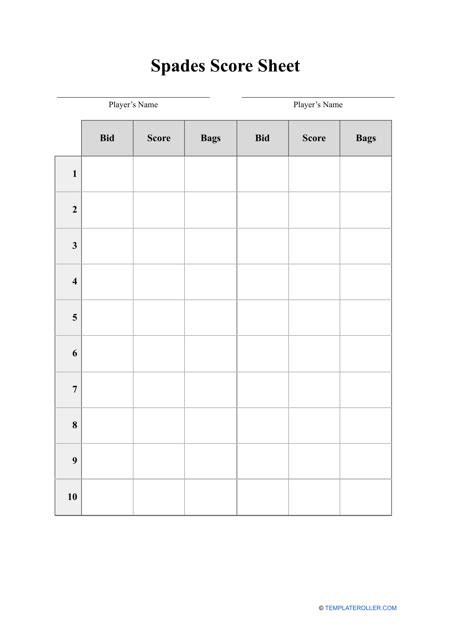 Spades Card Game Score Sheet Template Mistakes